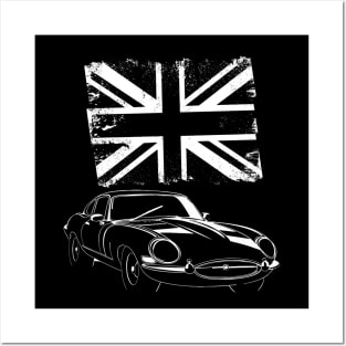 Jaguar E-Type - british flag Posters and Art